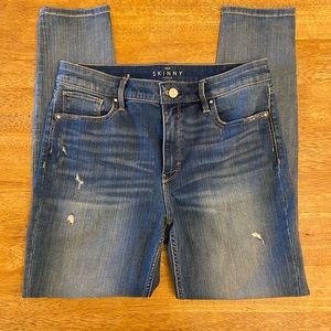 WHBM High Rise Distressed Skinny Ankle - light wash